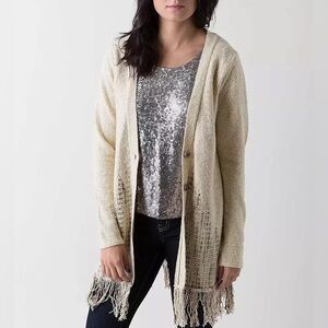 BKE Cream Brown Fringed Cardigan NWOT
